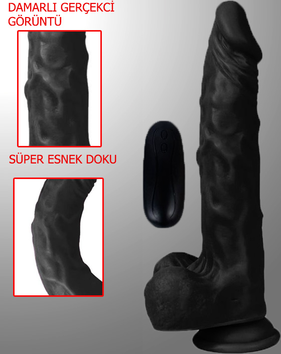 Dildo Series Siyah Hero 21 Cm 10 Modlu Titreşimli Strap On Realistik Penis 