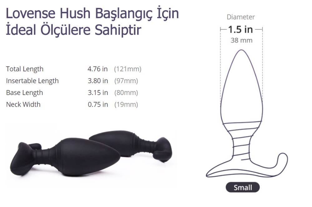 Lovense Hush Wifi İle Akıllı Telefon ve Tablet Kontrolü Sağlayan 38 Mm Anal Plug