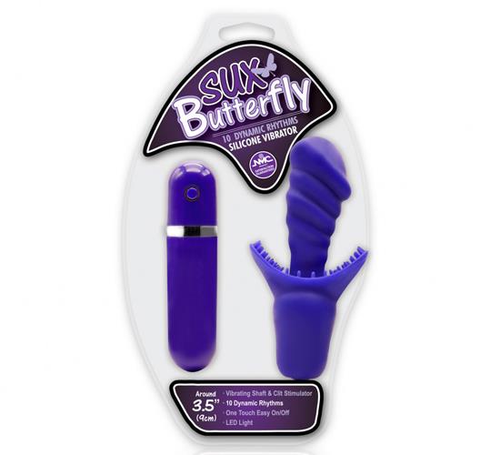 Sux Butterfly Klitoral Uyarıcılı Tırtıklı Led Işıklı Titreşimli Mor Silikon Vibratör