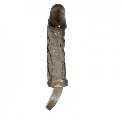 Titreşimli 5 cm Dolgulu Uzatmalı Transparan Siyah Penis Kılıfı