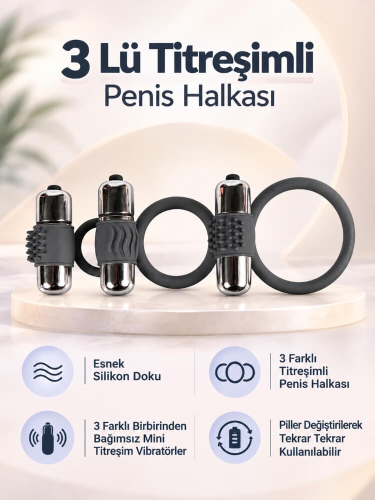 3 Farklı Titreşim Motoruna Sahip 3 Lü Titreşimli Penis Halkası
