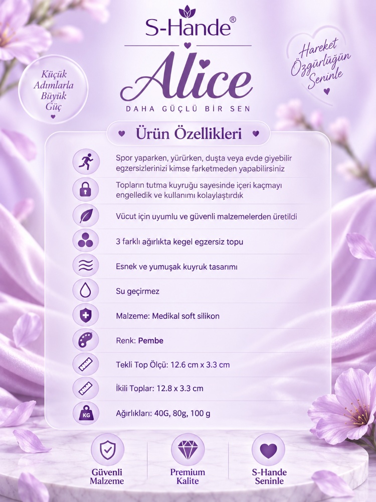 Alice 3 Farklı Ağırlığa Sahip Kegel Egzersiz Seti