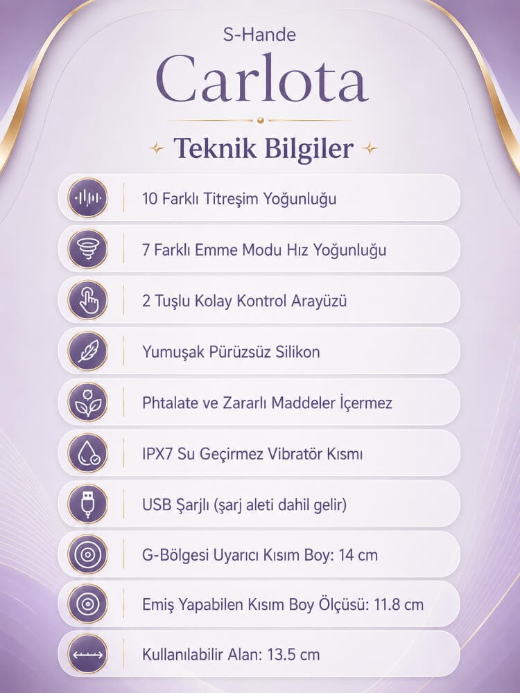 Carlota 10 Modlu Titreşimli & 10 Modlu Emiş Yapabilen Şarjlı Vibratör