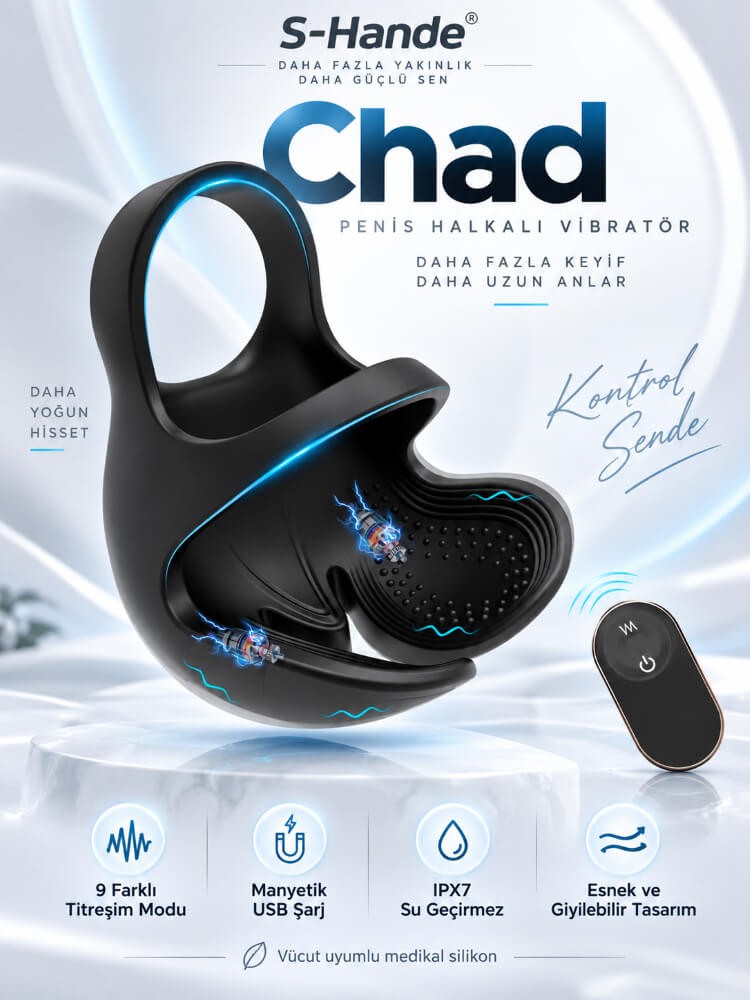 Chad 9 Modlu Titreşimli Kumandalı Testis ve Penis Halkası 