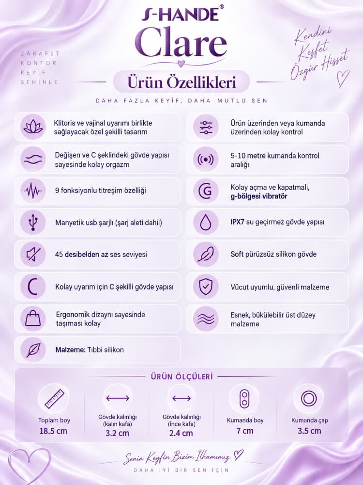 Clare Kıkırdaklı Şekli Verilebilir Kumandalı Şarjlı Vibratör