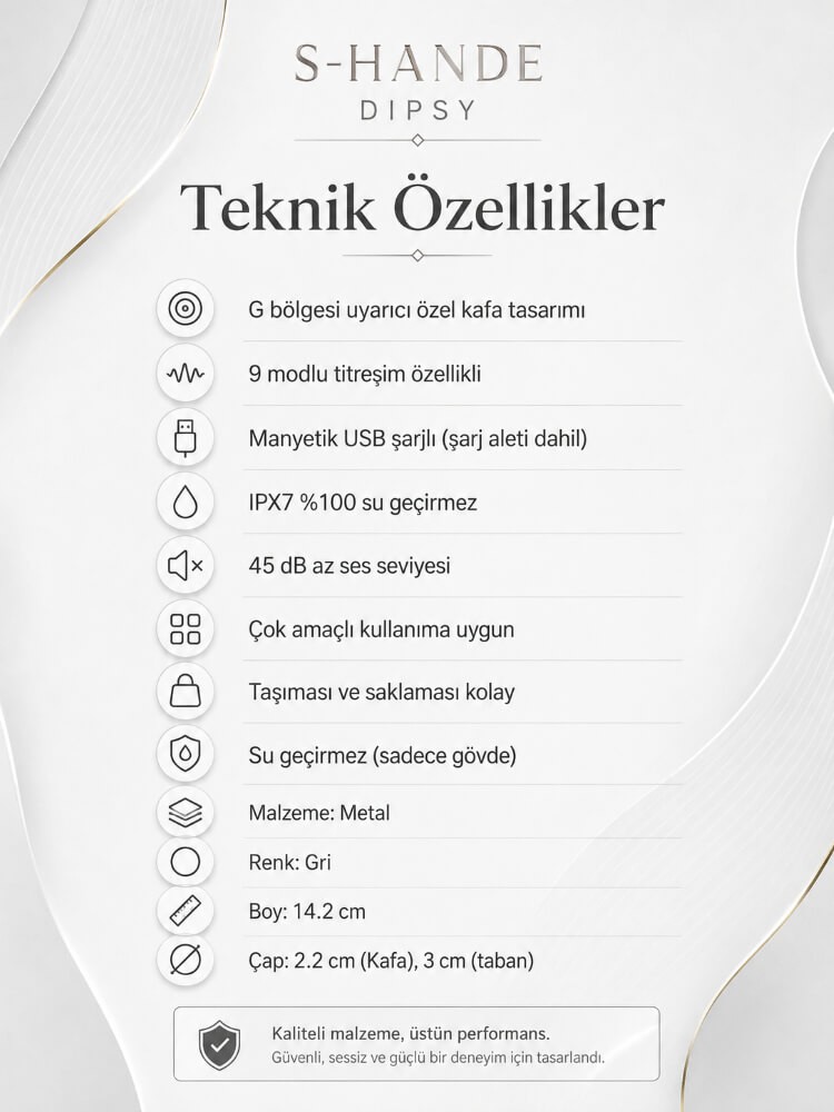 Dipsy G-Bölgesi ve Klitoris Uyarıcı 9 Modlu Titreşimli Şarjlı Metal Vibratör