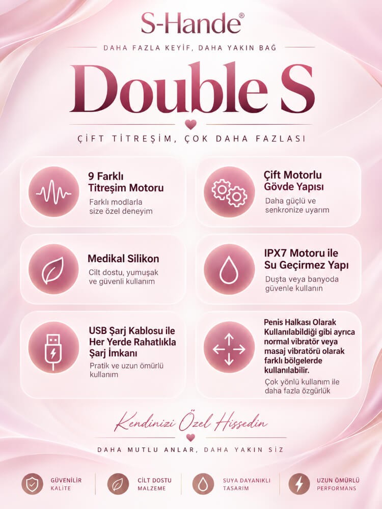 Double S Çiftlere Özel Multifonksiyonel Kumandalı Çift Titreşimli Penis Halkası