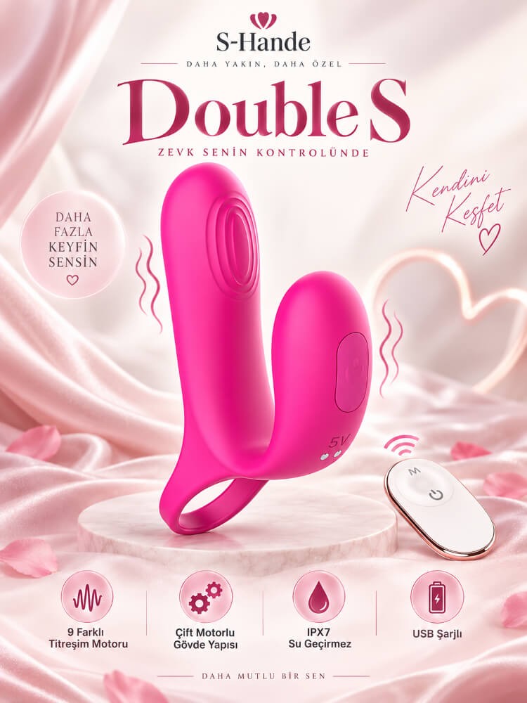 Double S Çiftlere Özel Multifonksiyonel Kumandalı Çift Titreşimli Penis Halkası