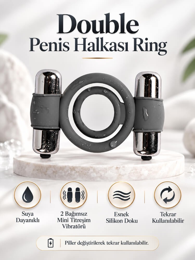 Esnek Silikon Yapılı Çok Güçlü Titreşimli Double Penis Halkası Ring
