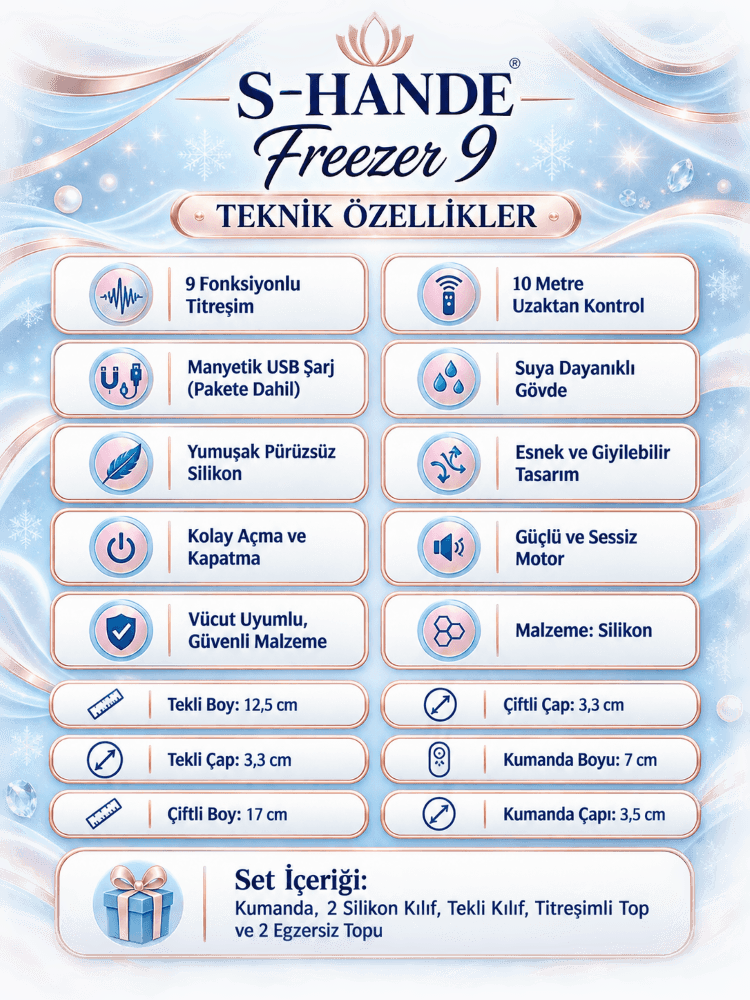 Freezer 9 Modlu Titreşimli Kumandalı Şarjlı Su Geçirmez Kegel Egzersiz Seti
