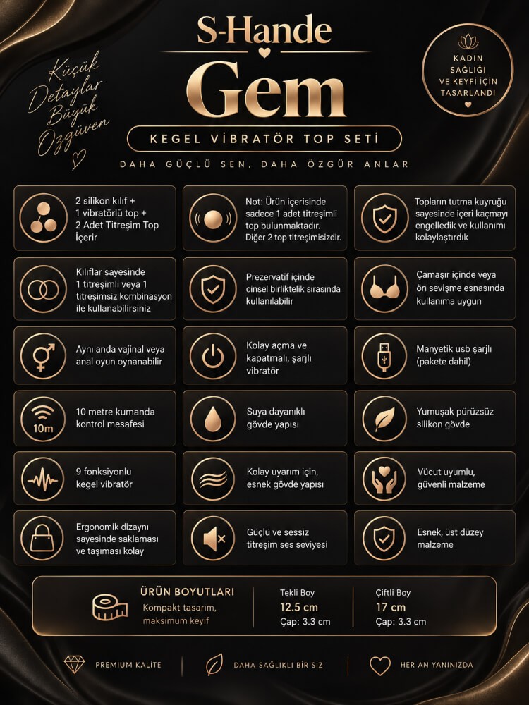 Gem 9 Modlu Titreşimli Kumandalı Su Geçimez Şarjlı Kegel Egzzersiz Top Seti