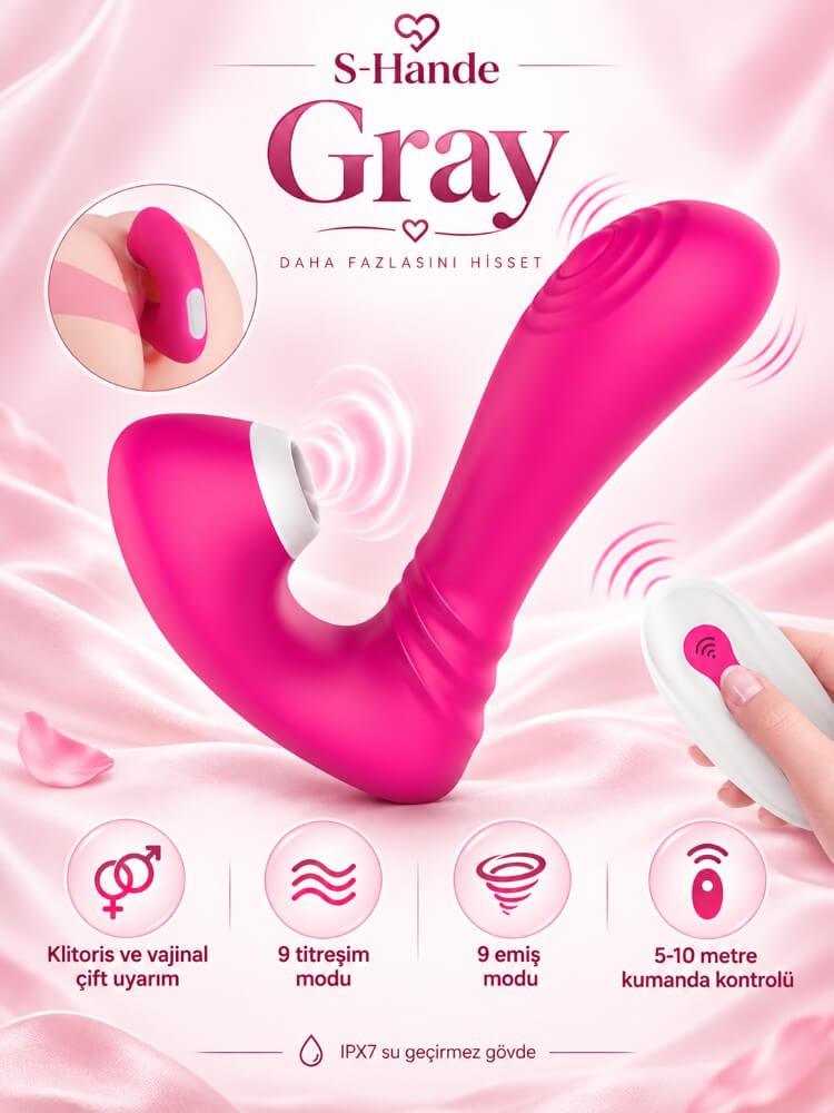 Gray Çiftlere Özel Kumandalı 9 Modlu Emiş ve Titreşimli Vibratör