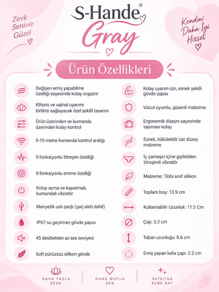 Gray Çiftlere Özel Kumandalı 9 Modlu Emiş ve Titreşimli Vibratör