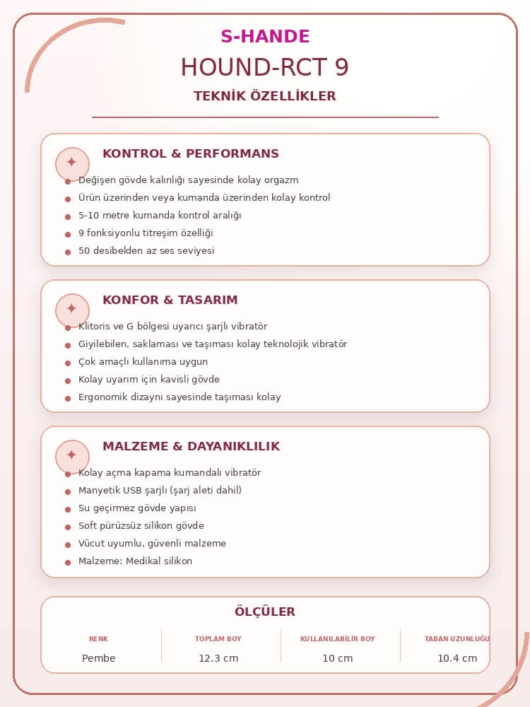 Hound-Rct 9 Fonksiyonlu Titreşimli G-Bölgesi ve Klitoris Uyarıcı Kumandalı Vibratör