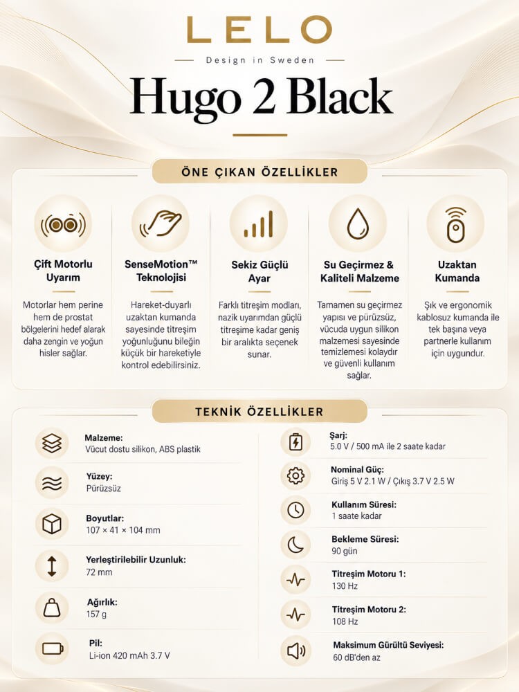 Lelo Hugo 2 Black Kumanda Kontrollü Prostat Masaj Aleti