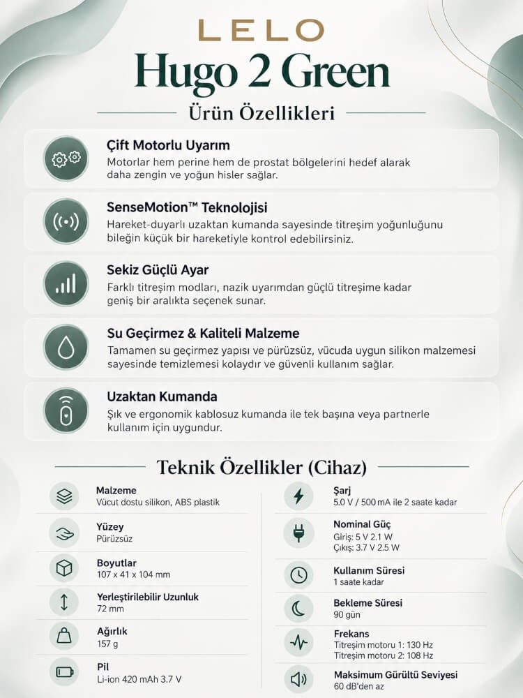 Lelo Hugo 2 Green Kumanda Kontrollü Premıum Prostat Masaj Aleti
