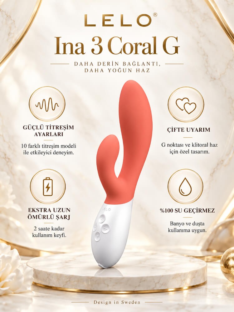 Lelo Ina 3 Coral G-Bölgesi & Klitoris Özel Rabbit Vibratör