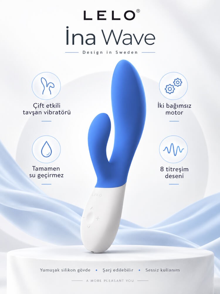 Lelo İna Wave 2 California Sky G-Bölgesi ve Klitoris Özel Titreşimli Rabbit Vibratör 