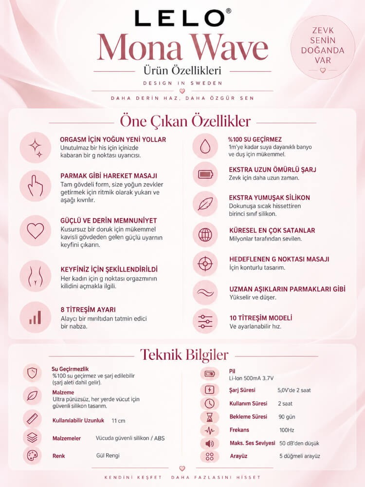 Lelo Mona Wave Deep Rose G-Bölgesi Özel Hareketli Vibratör