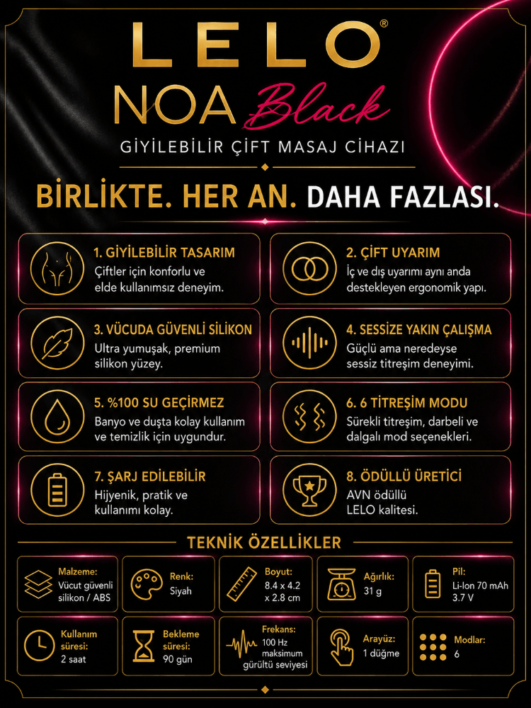 Lelo Noa Black Giyilebilen Çiftlere Özel Şarjlı Vibratör