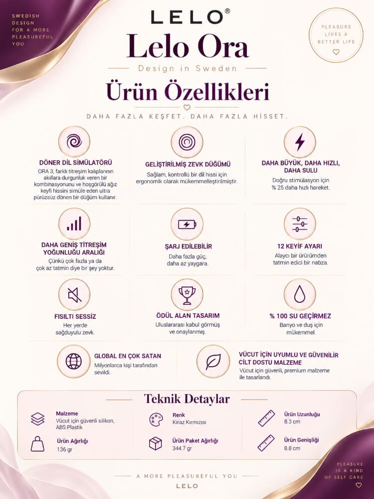 Lelo Ora 3 Deep Rose Teknolojik Oral Zevk Vibratörü	