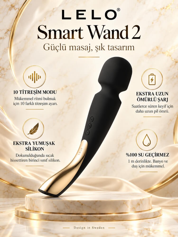 Lelo Smart Wand 2 Medium Black Orta Boy Çok Güçlü Masaj Aleti