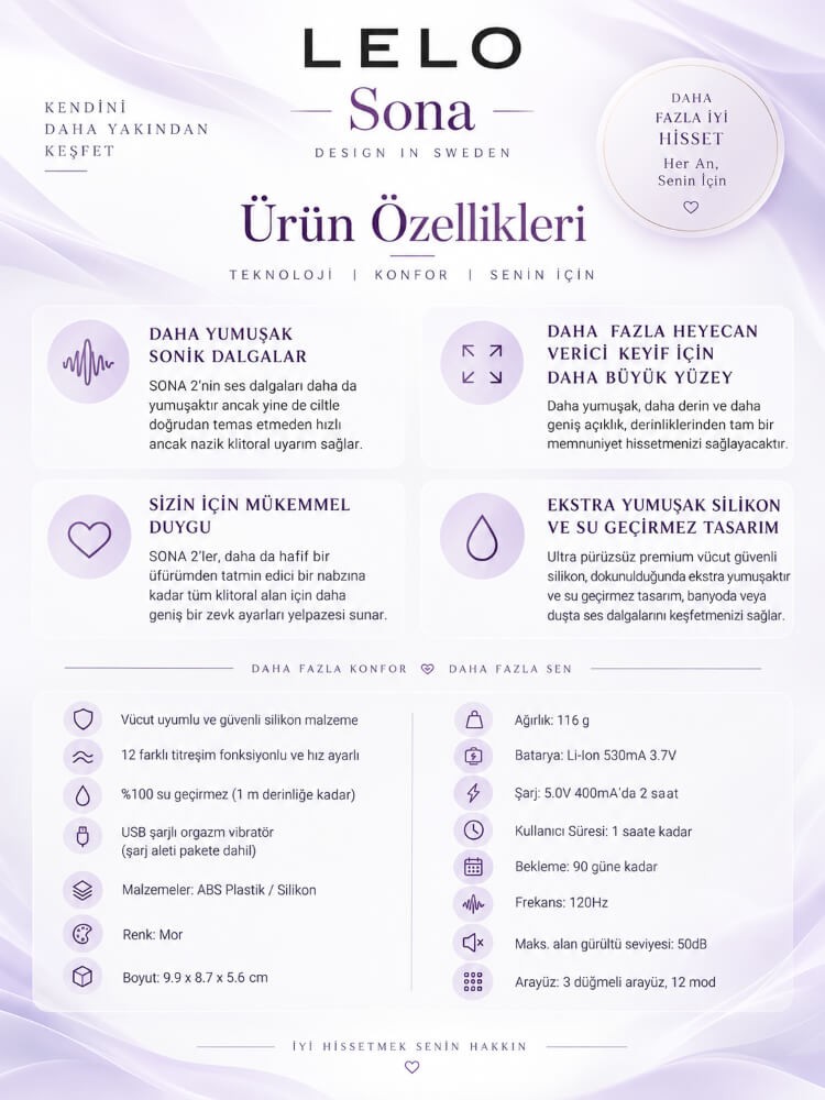 Lelo Sona 2 Purple Klitoris Uyarıcı Teknolojik Vibratör