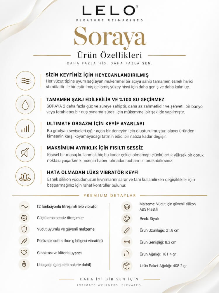 Lelo Soraya 2 Black G-Bölgesi ve Klitoris Özel Titreşimli Rabbit Vibratör