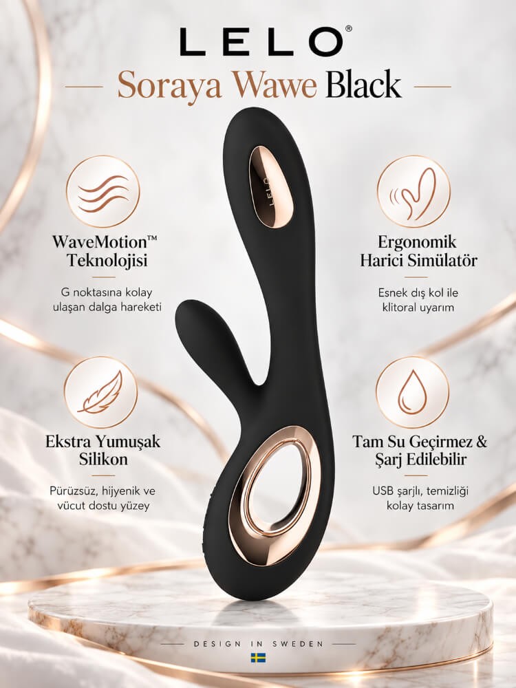 Lelo Soraya Wawe Black G-Noktası ve Klitoris Uyarıcı Premıum Rabbit Vibratör