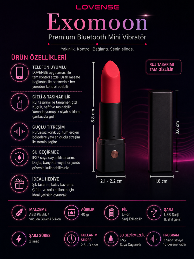 Lovense Exomoon Telefon Kontrollü Mini Ruj Vibratör