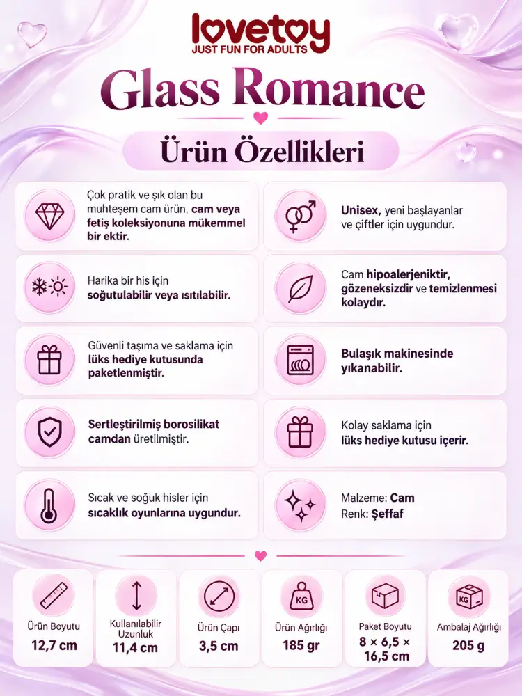 Lovetoy Glass Romance 13 Cm Anal ve Vajinal Cam Plug Dildo