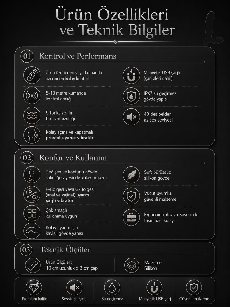 Lucas 9 Modlu Titreşimli Anal & Vajinal Kullanılabilen Kumandalı Vibratör