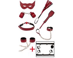 7 Parça Komple Deri Kırmızı Fetiş Seti + Yatak Bağlama Kelepçesi