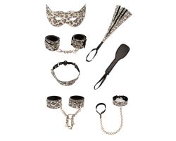 7 Parça Komple Deri Beyaz Leopar Fetiş Fantazi Seti