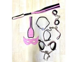 7 Parça Komple Deri Pembe Renk Fetiş Fantazi Seti