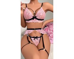 Pembe Seksi Sütyen Dantel Takım Siyah Britli