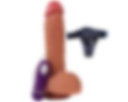 Buru 22 Cm 10 Fonksiyonlu Titreşimli Çift Katmanlı Belden Bağlamalı Penis