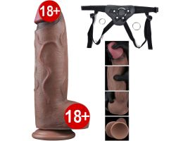 Dual Layer Platinyum Silikon 30 Cm XXL Ultra Gerçekci Kalın Realistik Kemerli Penis