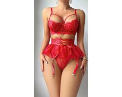 Kırmızı Seksi Erotik Jartiyer Takım