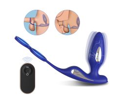 Lightning-Rct Elektiriksel Uyarım 9 Fonksiyonlu Titreşimli Kumandalı Çiftli Penis Halkası ve Prostat Vibratör