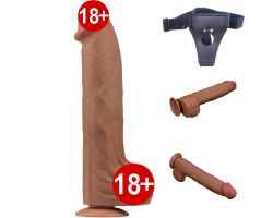 Lovetoy Brown King Size Hareketli Dış Yüzey Ultra Yumuşak 36 Cm Realistik Kemerli Penis