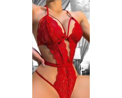 Seksi Kırmızı Dantel Detaylı Erotik Takım