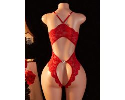 Siyah-Bordo-Kırmızı Özel Bölgesi Ve Sırtı Açık Dantel Detaylı Fantezi Gecelik Takım 3lü Avantajlı Paket