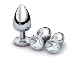 Taşlı 3 Farklı Boyutta Metal Anal Plug Seti