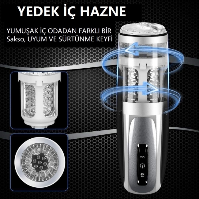 Angelo İçi Tırtıklı Vantuzlu İleri Geri&Dönebilen Sesli Otomatik Mastürbatör