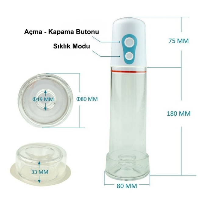 Acrilic Man Otomatik Vakum Yapabilen Penis Pompası