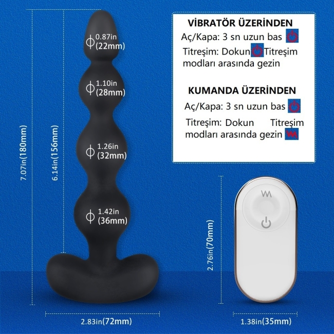 Andrew 9 Modlu Titreşimli Kumandalı Boğumlu Anal Plug & Vibratör