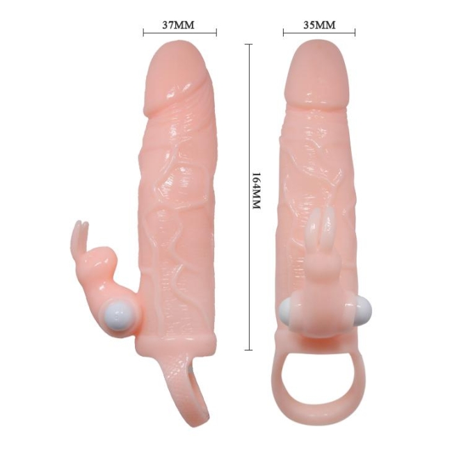 Brave Man Tavşan Figürlü Titreşimli Klitoris Uyarıcılı Realistik Penis Kılıfı 