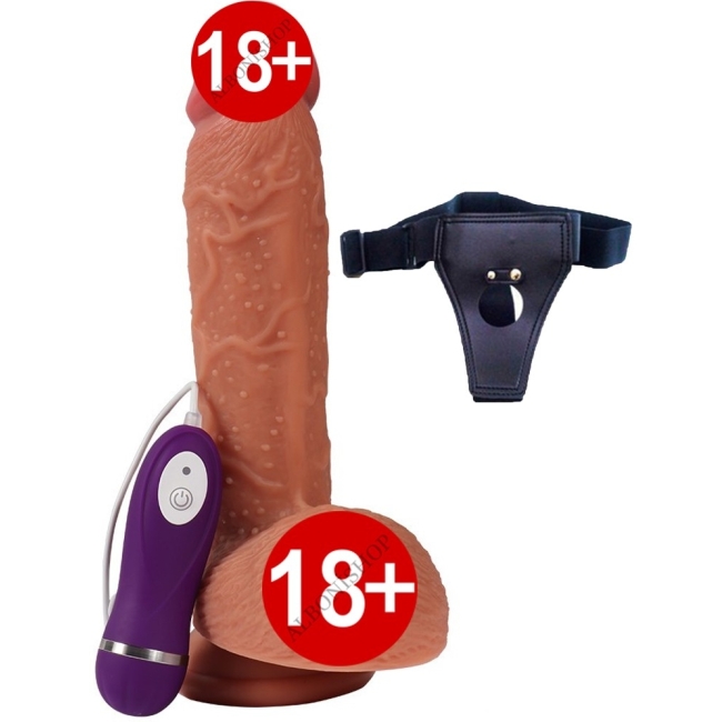 Buru 22 Cm 10 Fonksiyonlu Titreşimli Çift Katmanlı Belden Bağlamalı Penis