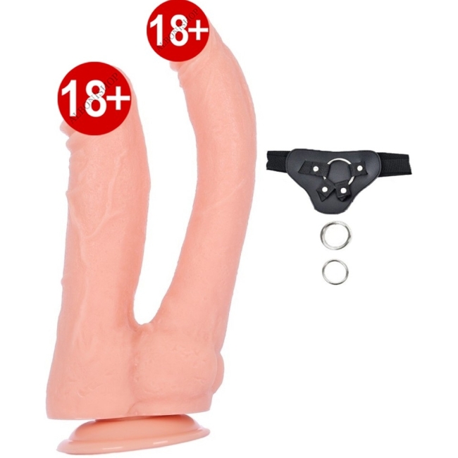 Damarlı 23 Cm Yumuşak Double Belden Bağlamalı Realistik Dildo